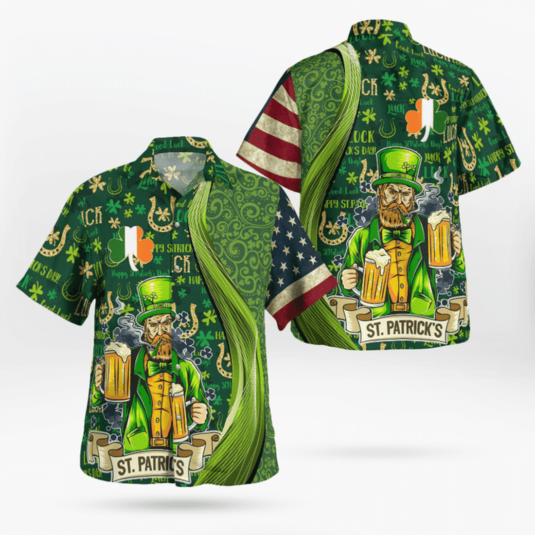St Patrick's Day Hawaiian Shirt, Good Luck Shamrock Drinking Man Hawaii Shirt - Irish Gifts