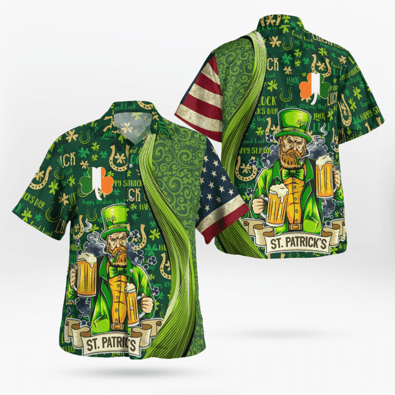 St Patrick's Day Hawaiian Shirt, Good Luck Shamrock Drinking Man Hawaii Shirt - Irish Gifts