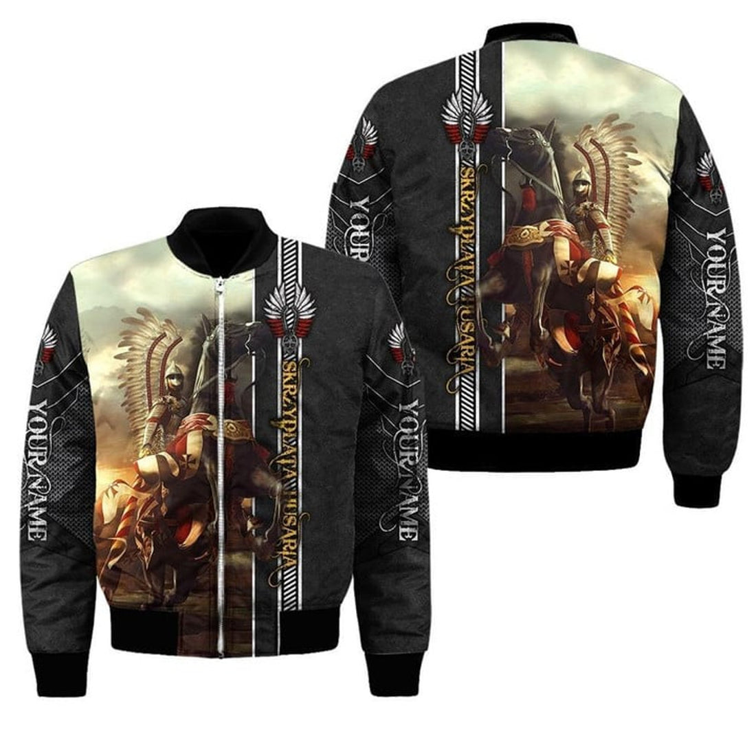 FUNSTUFFPRINT Premium Bomber Jacket Polish Winged Hussars 3D All Over Print 3D Bomber Jacket