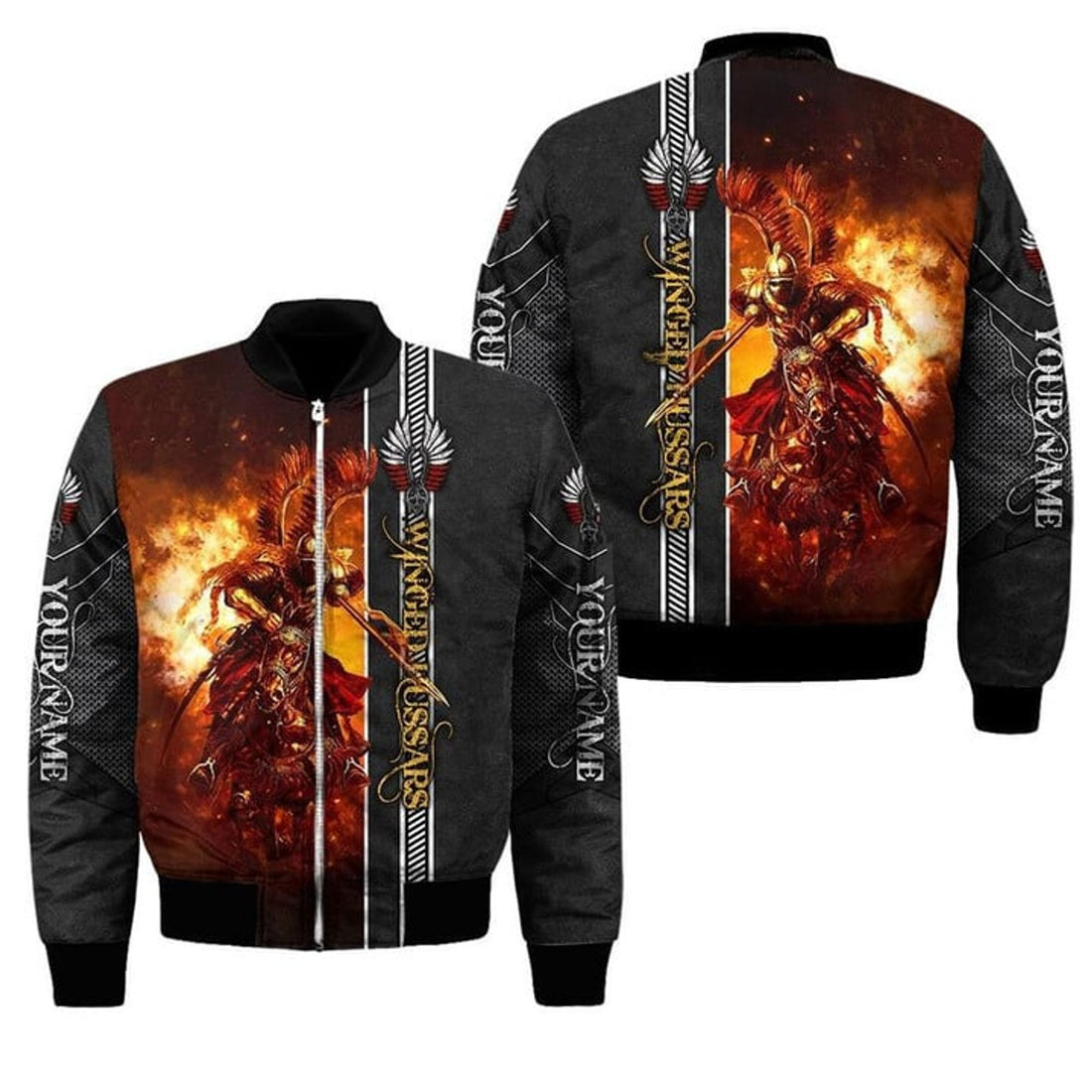 FUNSTUFFPRINT Premium Bomber Jacket Polish Winged Hussars 3D All Over Print 3D Bomber Jacket