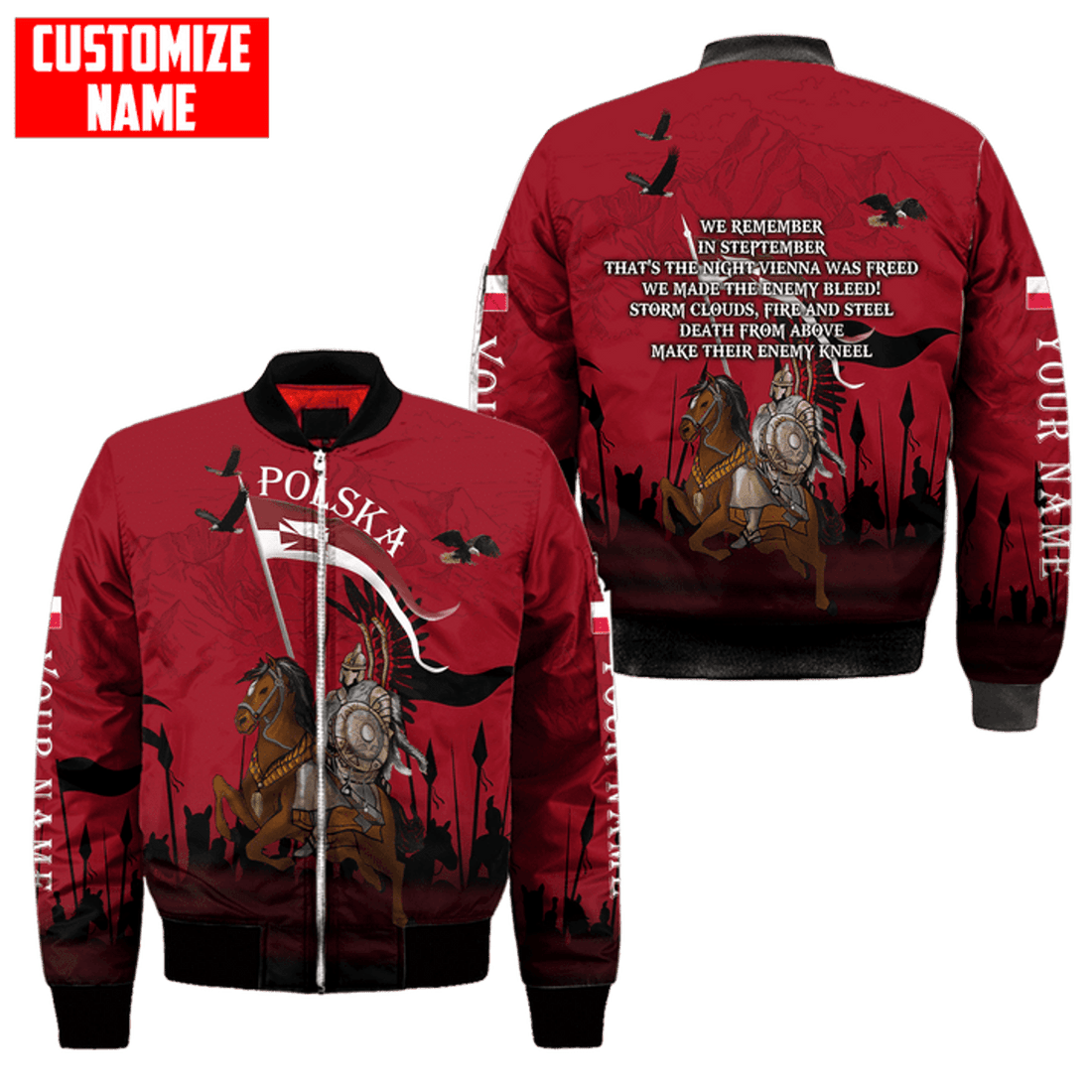 FUNSTUFFPRINT Premium Bomber Jacket Winged Hussars 3D All Over Print 3D Bomber Jacket