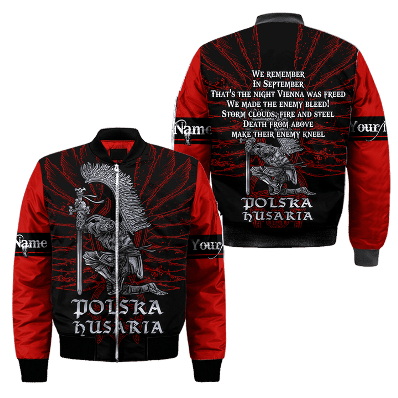 FUNSTUFFPRINT Premium Bomber Jacket Winged Hussars 3D All Over Print 3D Bomber Jacket