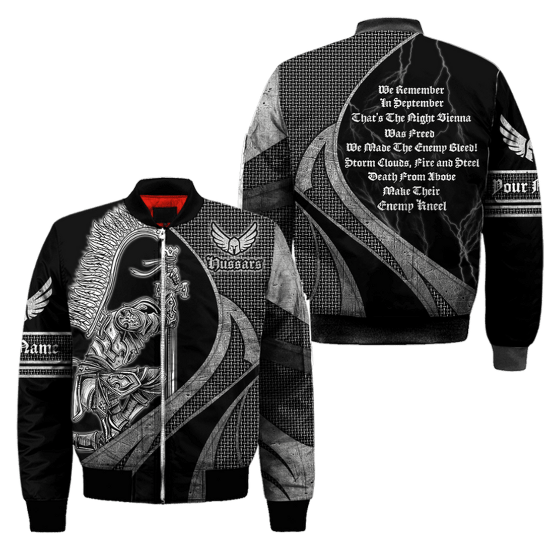 FUNSTUFFPRINT Premium Bomber Jacket Winged Hussars 3D All Over Print 3D Bomber Jacket