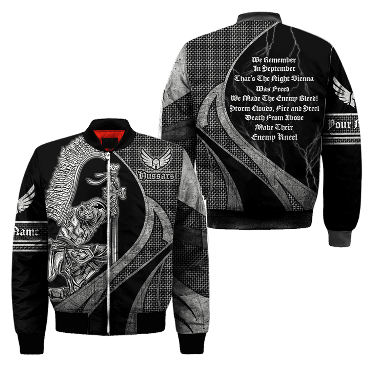 FUNSTUFFPRINT Premium Bomber Jacket Winged Hussars 3D All Over Print 3D Bomber Jacket