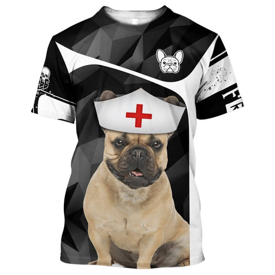 FUNSTUFFPRINT A Nurse Cannot Service Without Her Frenchie Dog Nurse Shirt, Indispensable Item For Nurse Lovers 3D T-shirt