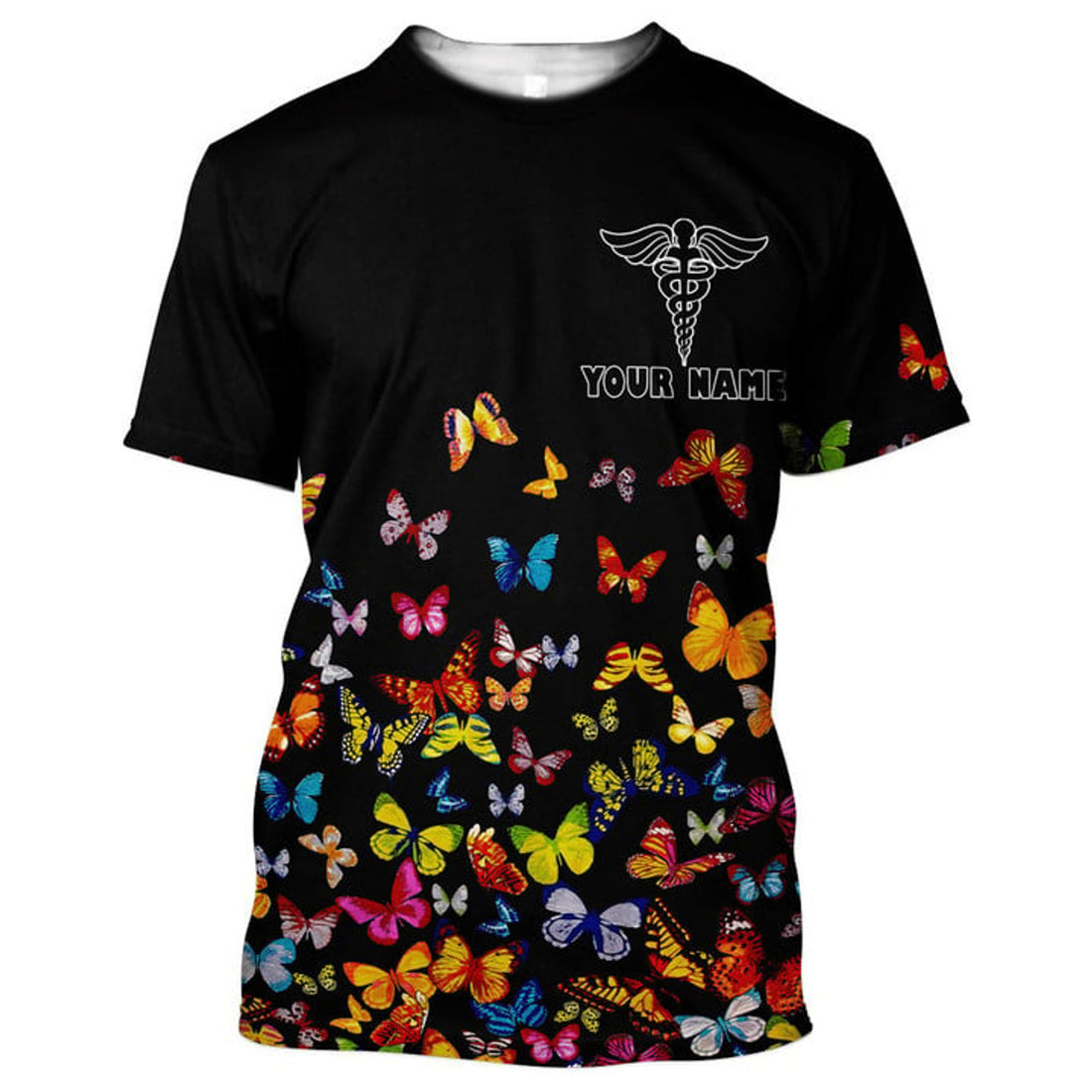 FUNSTUFFPRINT Personalized Butterfly Color Nurse T-Shirt, Best Nurse Apparel For Nurse Lovers 3D T-shirt