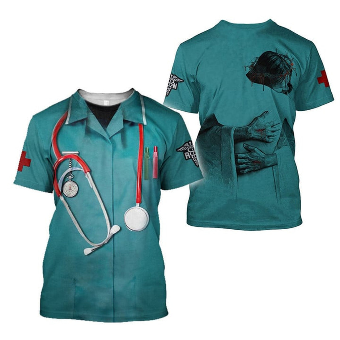 FUNSTUFFPRINT Love Nurse Jesus Hug Jesus Christian 3D Shirt, Perfect Nurse Apparel Gift Ideas 3D T-shirt