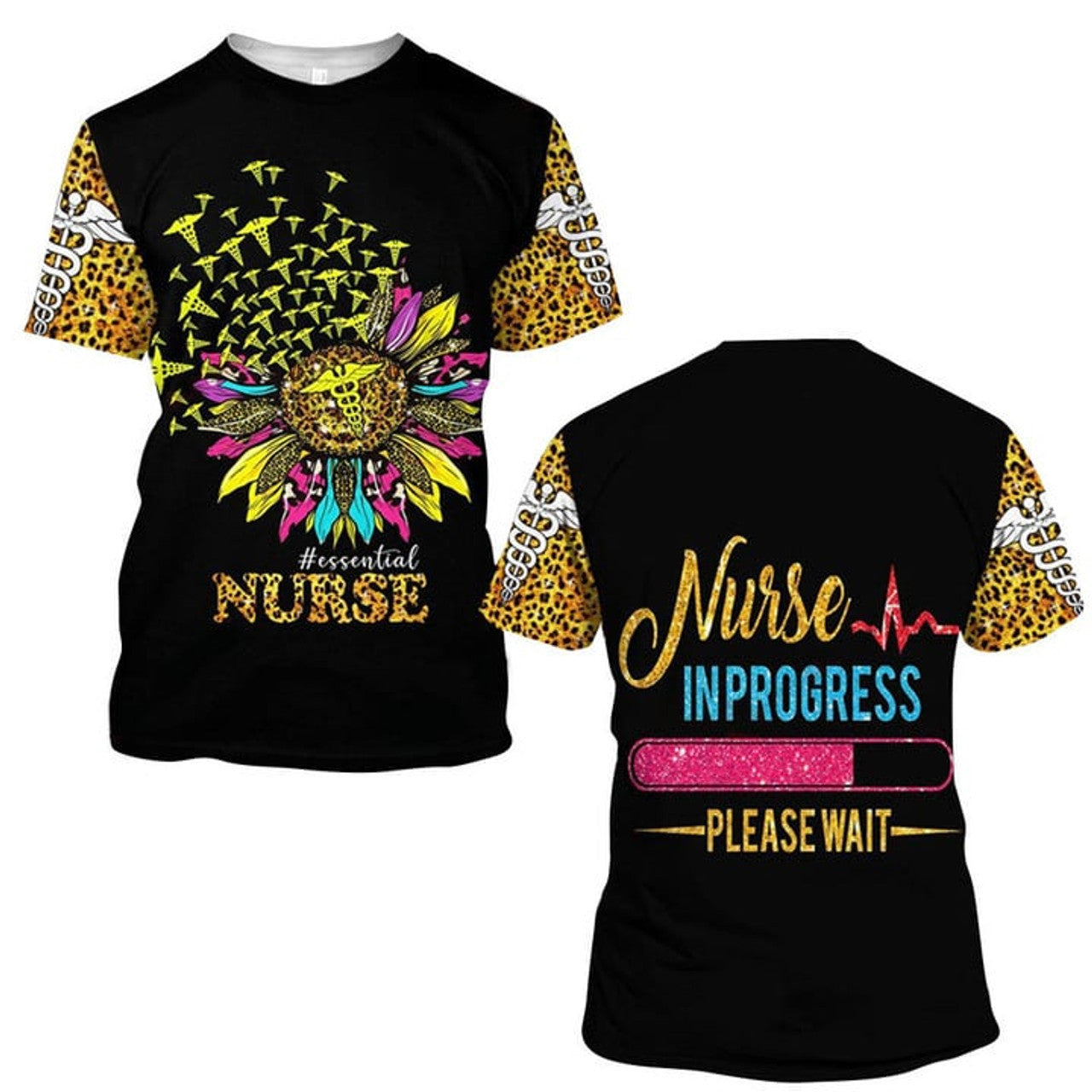FUNSTUFFPRINT Funny Nurse In Progress Leopard Pattern Shirt, Perfect Nurse Apparel, Nurse T-Shirt Cool Gift Idea Coolspod 3D T-shirt