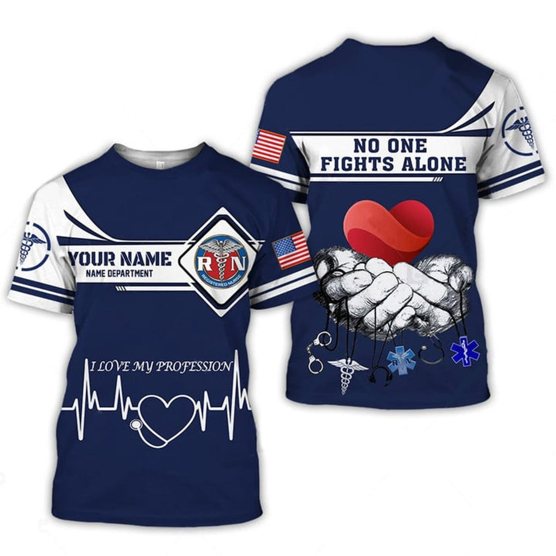 FUNSTUFFPRINT I Love Profession Heart Beat Custom Name DepartmenT-Shirt, Nurse Apparel Gift Idea For Nurse 3D T-shirt
