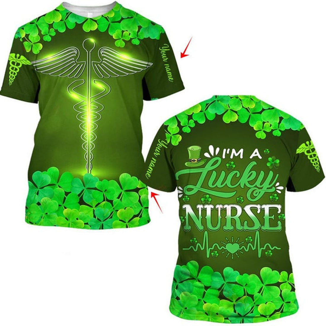 FUNSTUFFPRINT I'm a Lucky Nurse Shamrock Patrick Day Shirt, Custom Name Shamrock Pattern, Amazing Gifts Idea For Nurse 3D T-shirt
