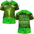 FUNSTUFFPRINT I'm a Lucky Nurse Shamrock Patrick Day Shirt, Custom Name Shamrock Pattern, Amazing Gifts Idea For Nurse 3D T-shirt
