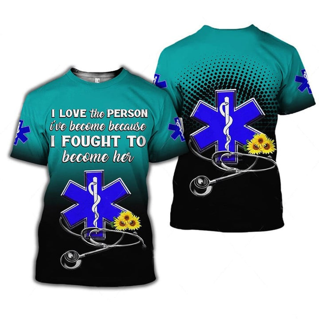 FUNSTUFFPRINT Black and Green Sunflower Nurse 3D Shirt, Nurse Apparel Gift Idea For Nurse 3D T-shirt