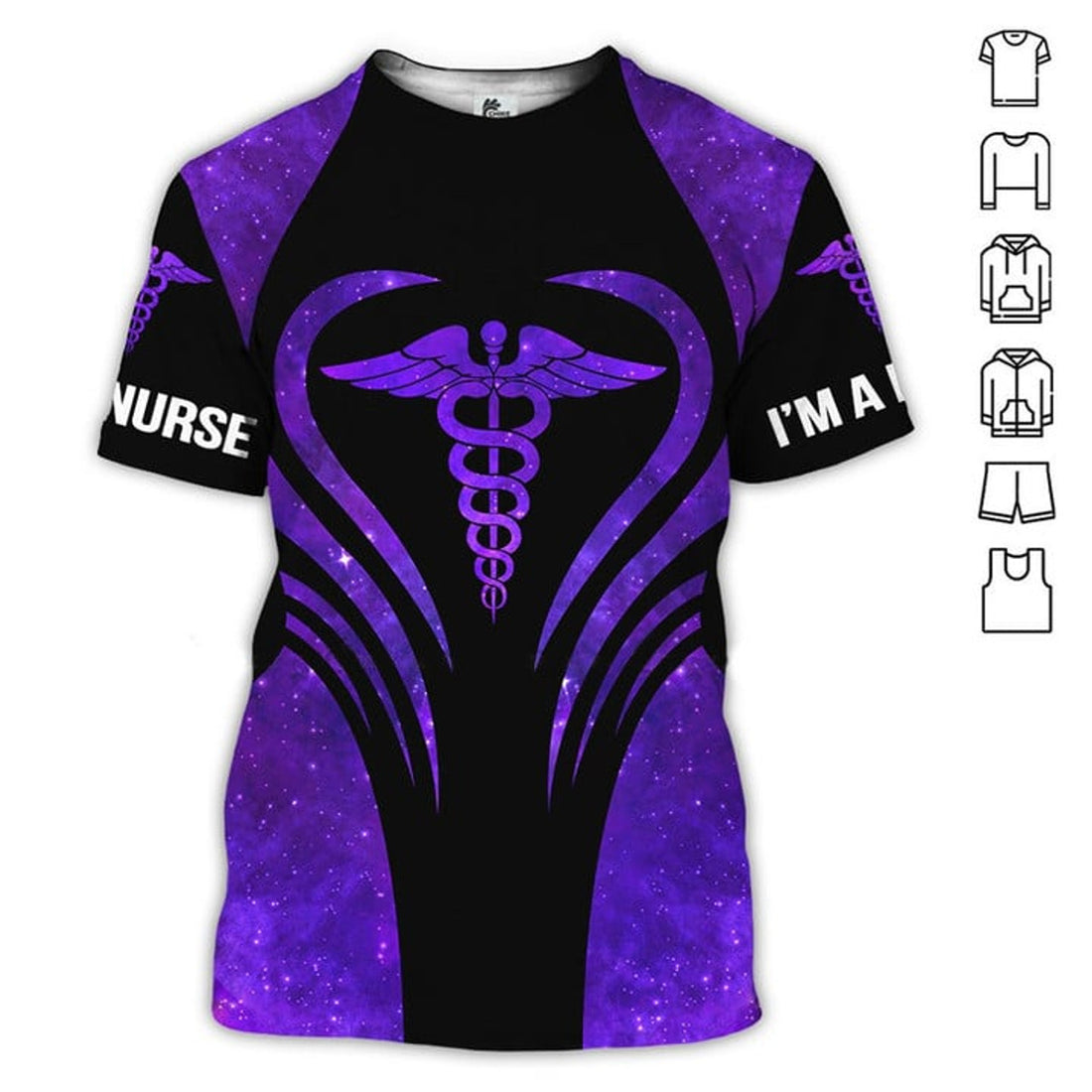 FUNSTUFFPRINT 3D All Over Print Purple Glitter Nurse Shirt, I'm a Nurse T-Shirt, Perfect Gift Nurse Clothing 3D T-shirt
