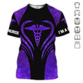 FUNSTUFFPRINT 3D All Over Print Purple Glitter Nurse Shirt, I'm a Nurse T-Shirt, Perfect Gift Nurse Clothing 3D T-shirt