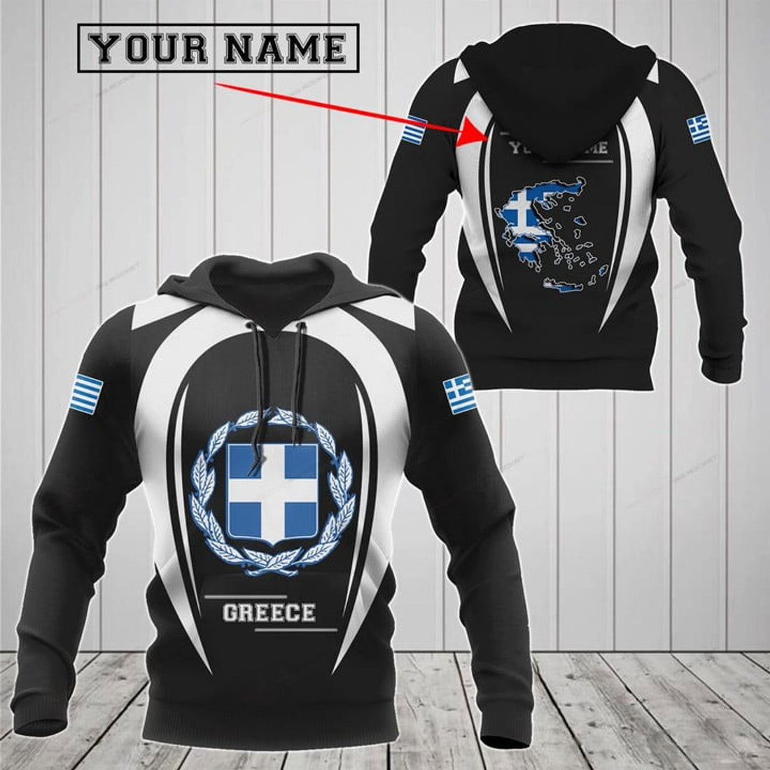 FUNSTUFFPRINT Customize Greece Map & Coat Of Arms 3D Hoodie and Zip Hoodie