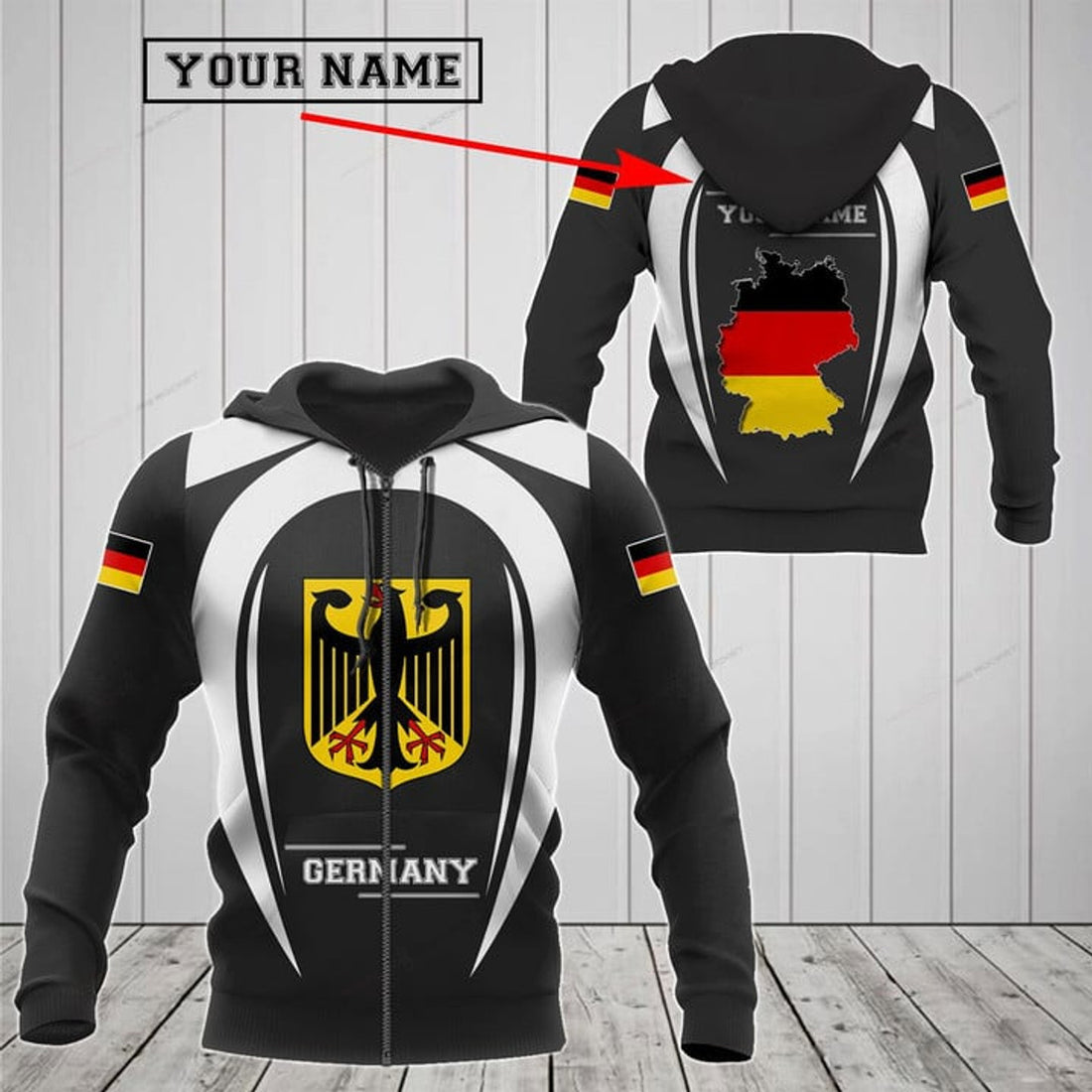 FUNSTUFFPRINT Customize Germany Map & Coat Of 3D Hoodie and Zip Hoodie