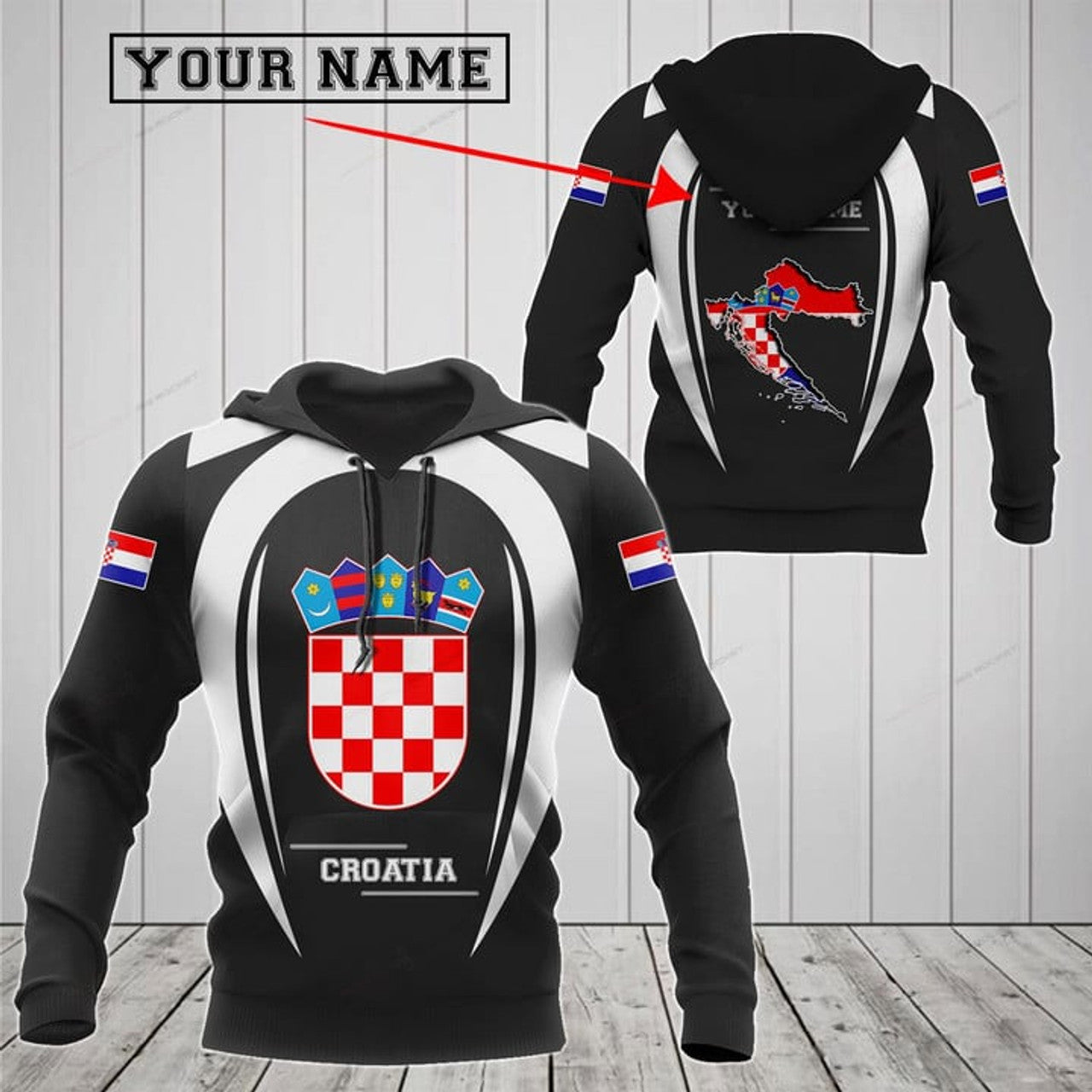 FUNSTUFFPRINT Customize Croatia Map & Coat Of Arms 3D Hoodie and Zip Hoodie