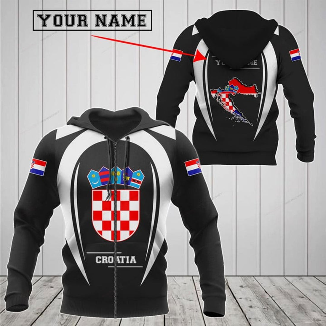 FUNSTUFFPRINT Customize Croatia Map & Coat Of Arms 3D Hoodie and Zip Hoodie