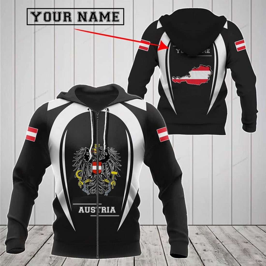 FUNSTUFFPRINT Customize Austria Map & Coat Of Arms 3D Hoodie and Zip Hoodie