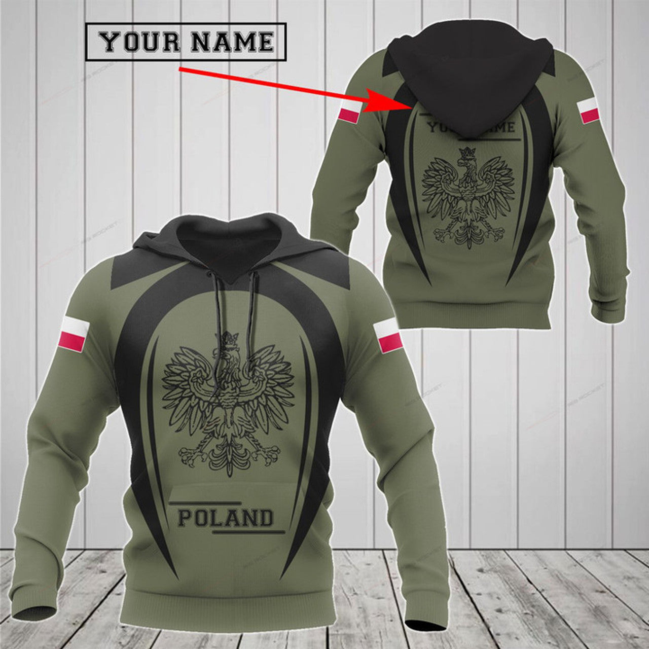 FUNSTUFFPRINT Customize Poland Black Coat Of Arms 3D Hoodie and Zip Hoodie