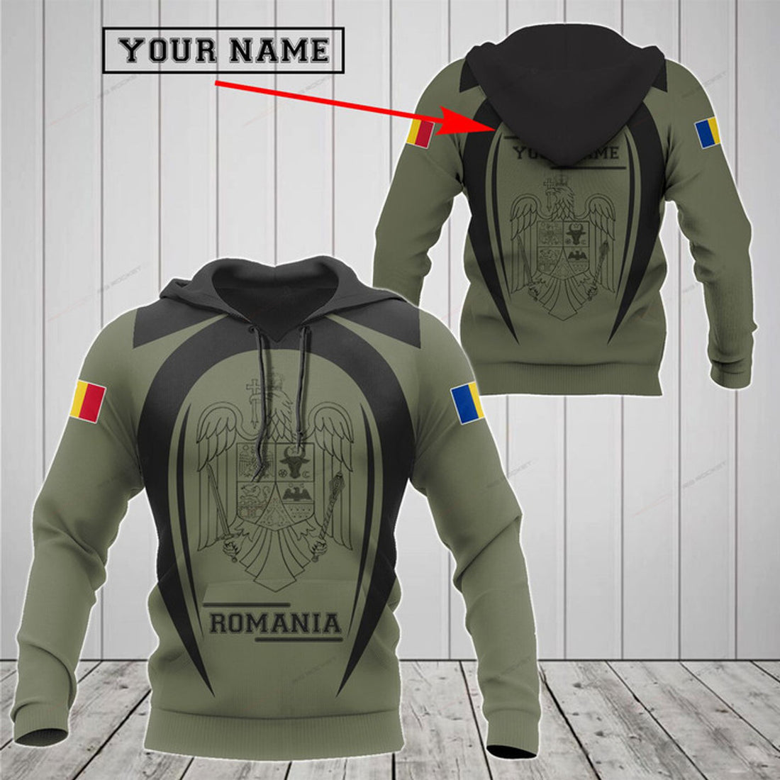 FUNSTUFFPRINT Customize Romania Black Coat Of Arms 3D Hoodie and Zip Hoodie