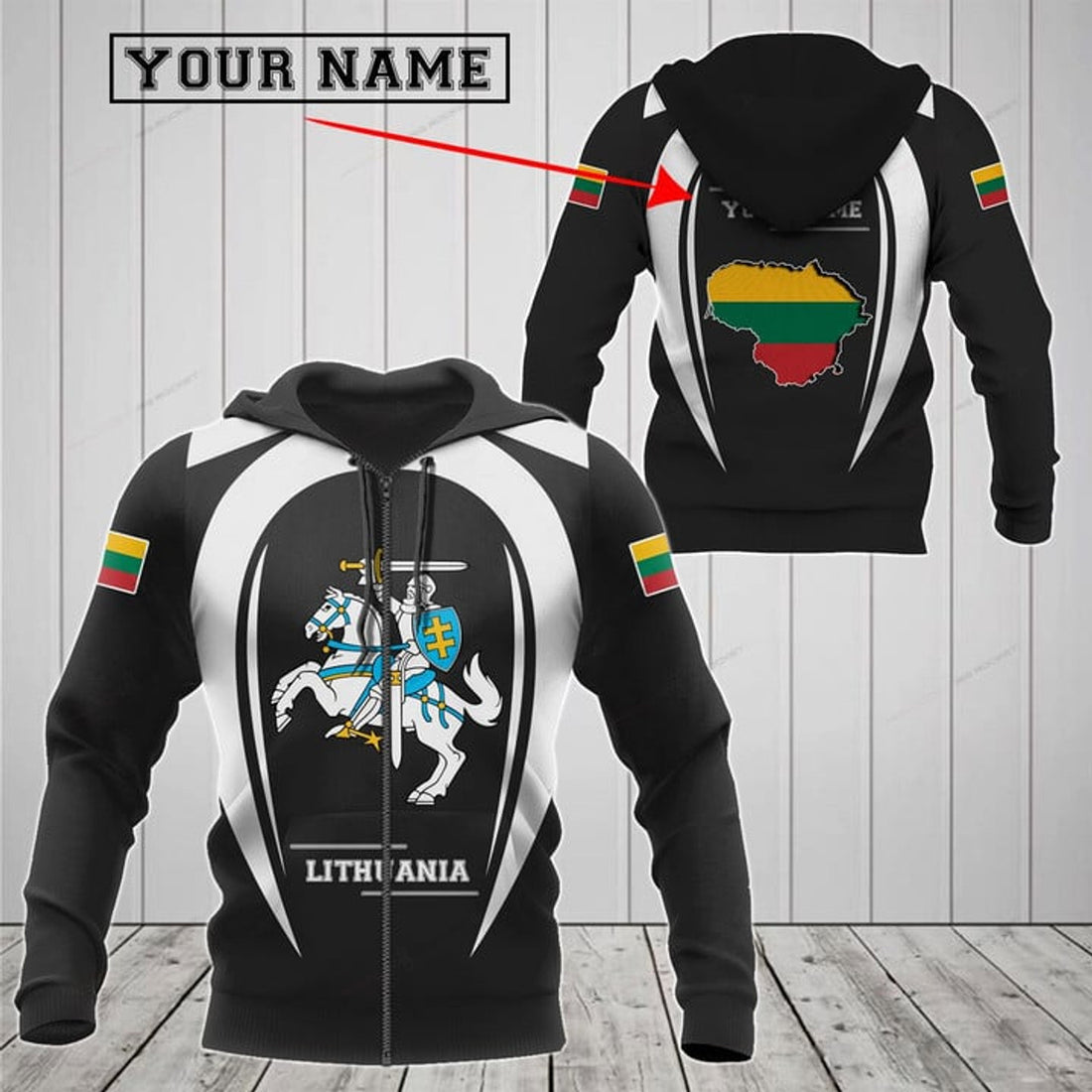 FUNSTUFFPRINT Customize Lithuania Map & Coat Of 3D Hoodie and Zip Hoodie