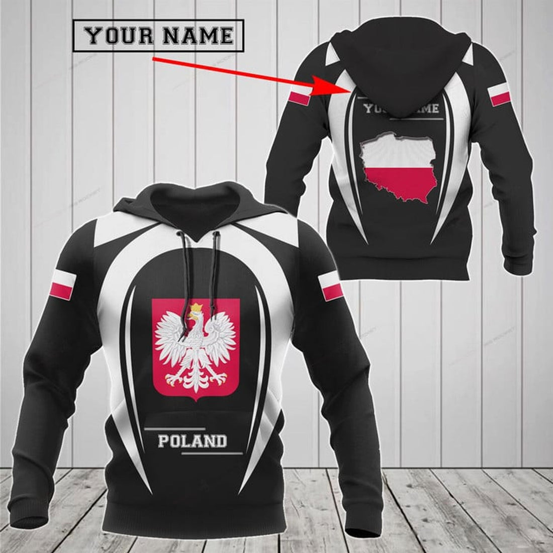 FUNSTUFFPRINT Customize Poland Map & Coat Of Arms 3D Hoodie and Zip Hoodie