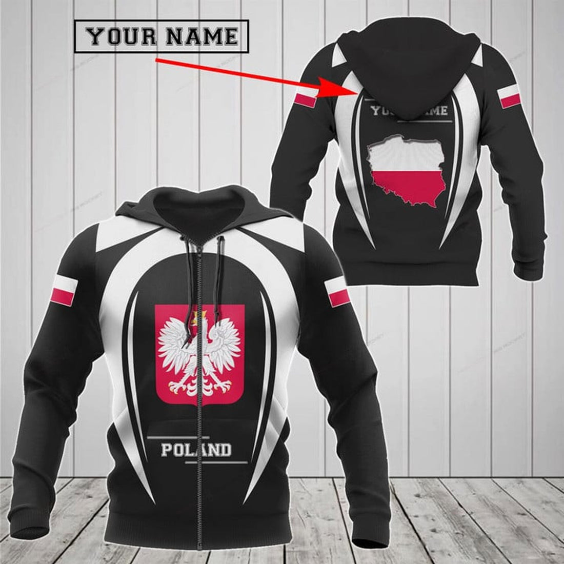 FUNSTUFFPRINT Customize Poland Map & Coat Of Arms 3D Hoodie and Zip Hoodie