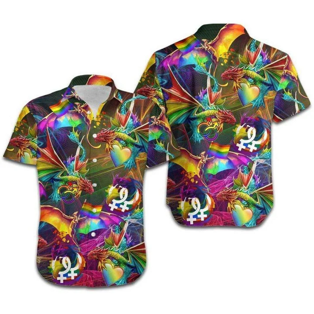 Beach Shirt Hawaii Shirt Lgbt Dragon Rainbow , Hawaiian Lgbt Shirt