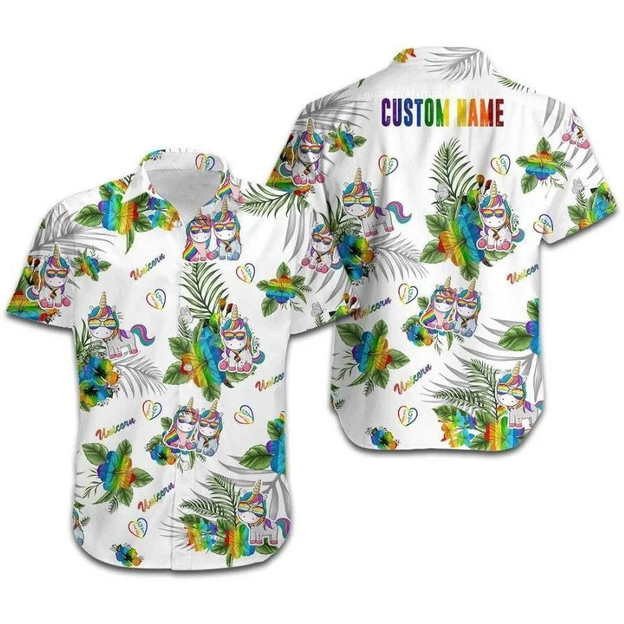 Custom Beach Shirt Hawaiians Lgbt Unicorn Hibiscus Custom Name , Aloha Shirt