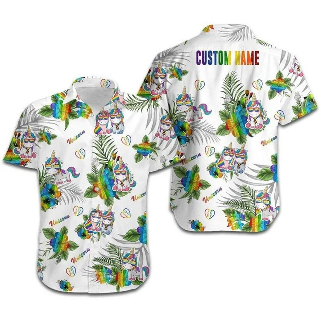 Custom Beach Shirt Hawaiians Lgbt Unicorn Hibiscus Custom Name , Aloha Shirt