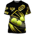 FUNSTUFFPRINT Personalized 3D Tennis T-Shirt Black Gold Pattern Tennis Player Shirt, Gift For Tennis Lover Tennis Player 3D T-shirt
