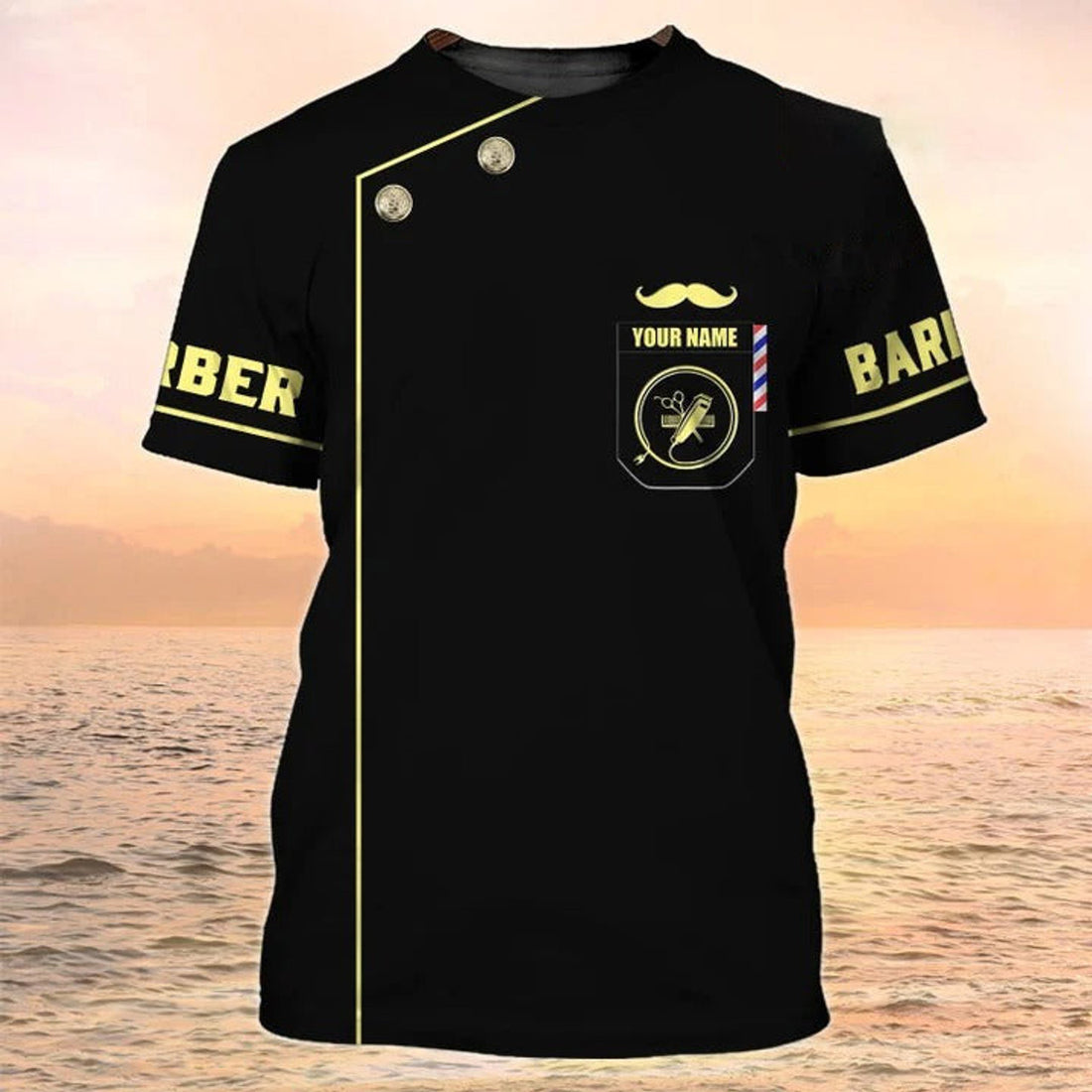 FUNSTUFFPRINT Personalized 3D Black Shirt For Barber Men Women, Barber Shop Uniform 3D T-shirt