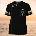 FUNSTUFFPRINT Personalized 3D Black Shirt For Barber Men Women, Barber Shop Uniform 3D T-shirt