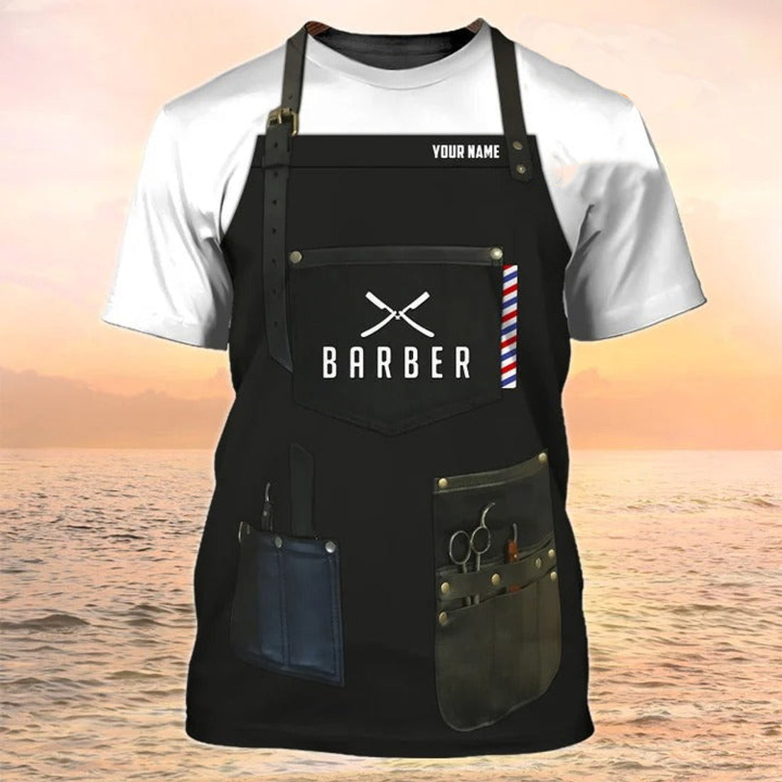 FUNSTUFFPRINT Barber T-Shirt Custom Barber Apron 3D Print 3D T-shirt