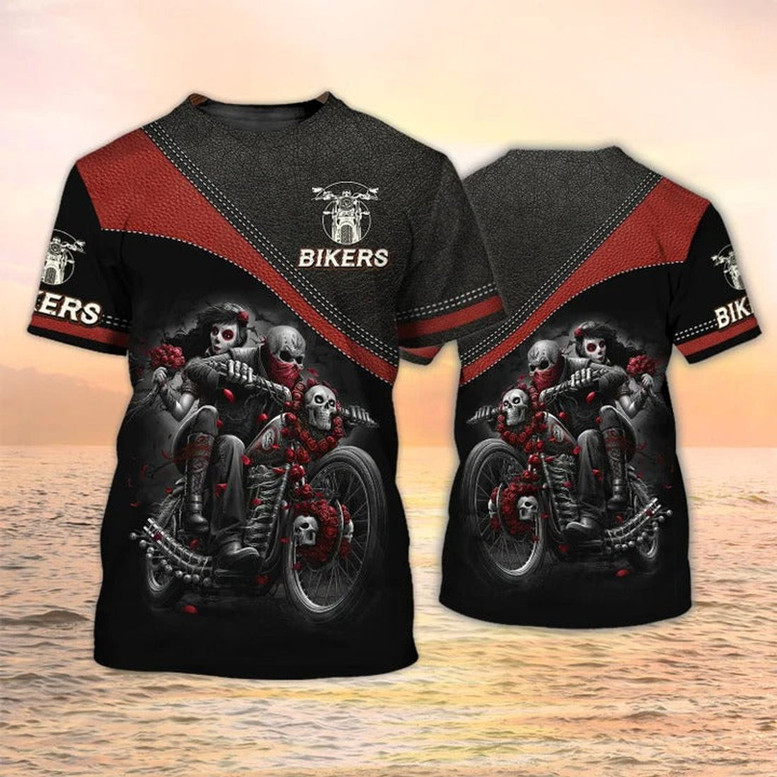 FUNSTUFFPRINT Biker T-Shirt 3D Skull Couple Shirt Biker Gift 3D T-shirt