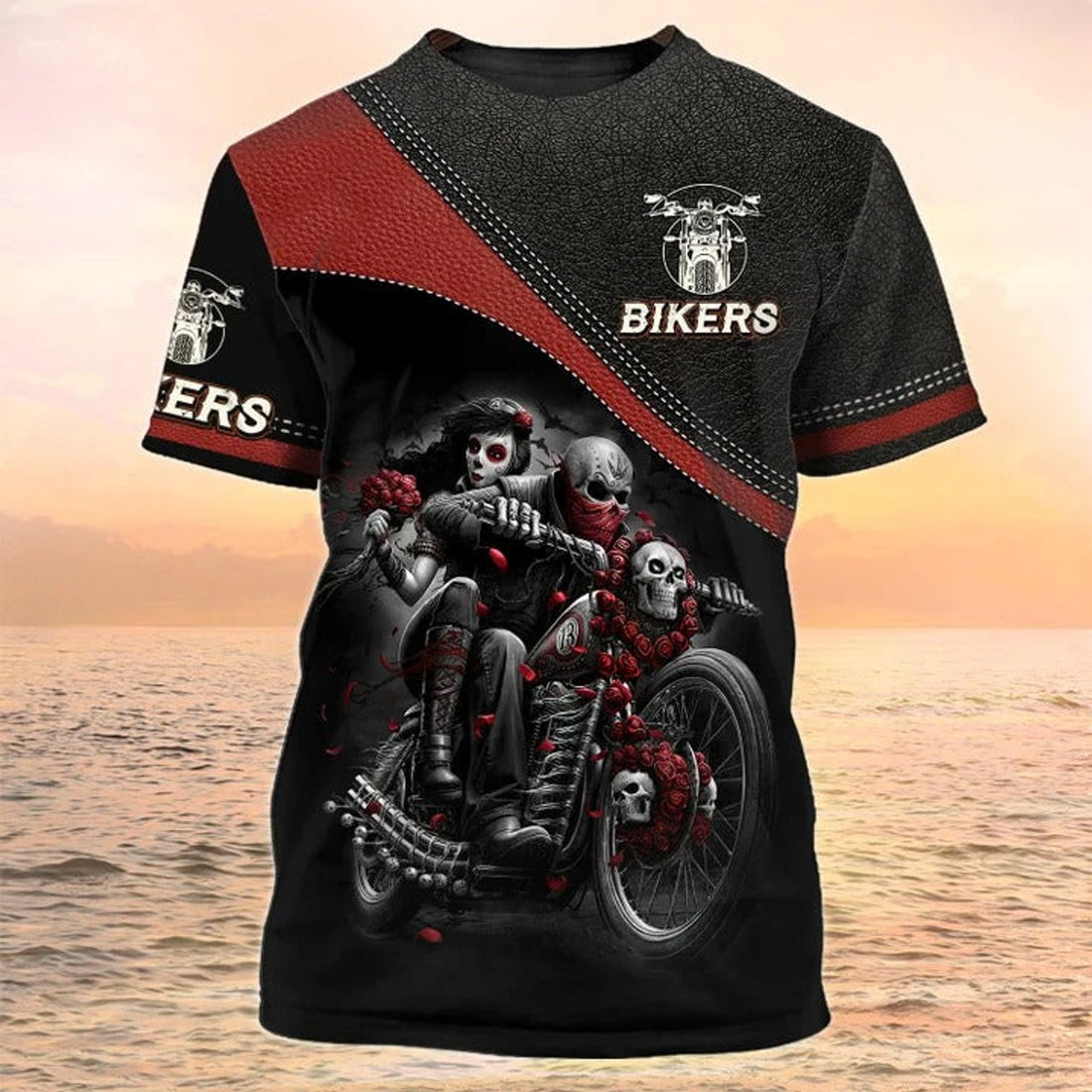 FUNSTUFFPRINT Biker T-Shirt 3D Skull Couple Shirt Biker Gift 3D T-shirt