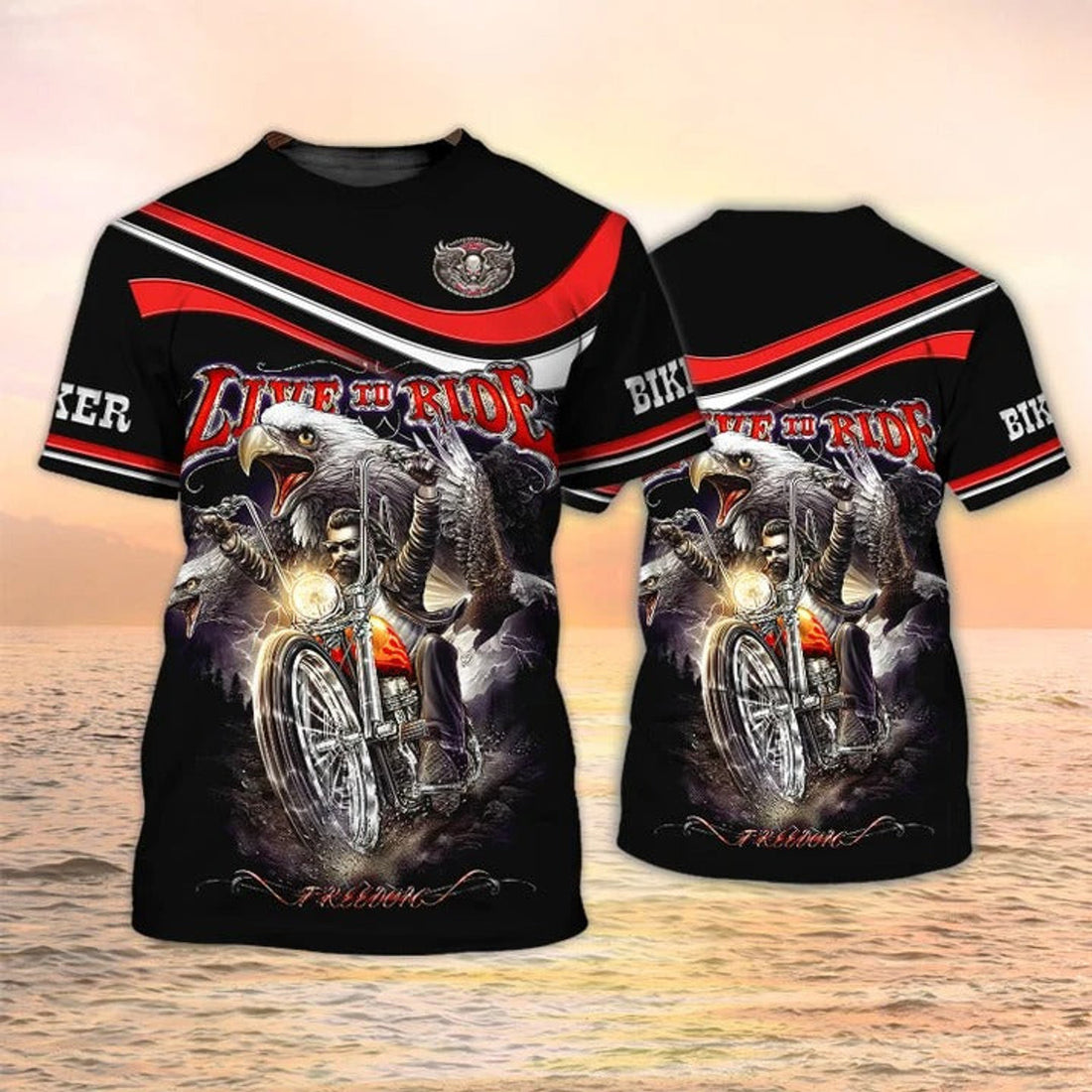 FUNSTUFFPRINT 3D All Over Print Motorcycle T-Shirt Biker Shirt Live To Ride, Biker Club Uniform 3D T-shirt