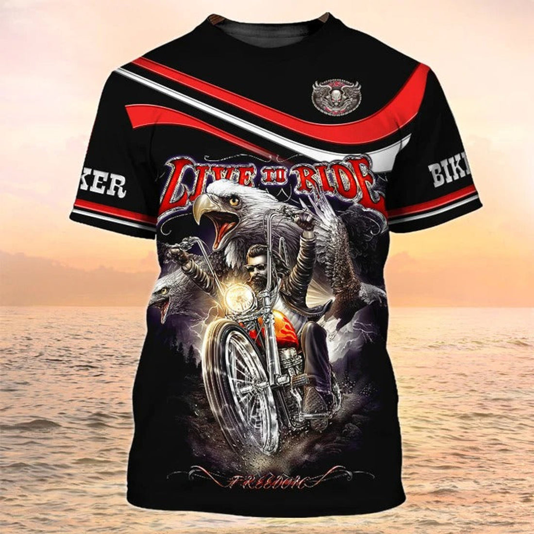 FUNSTUFFPRINT 3D All Over Print Motorcycle T-Shirt Biker Shirt Live To Ride, Biker Club Uniform 3D T-shirt