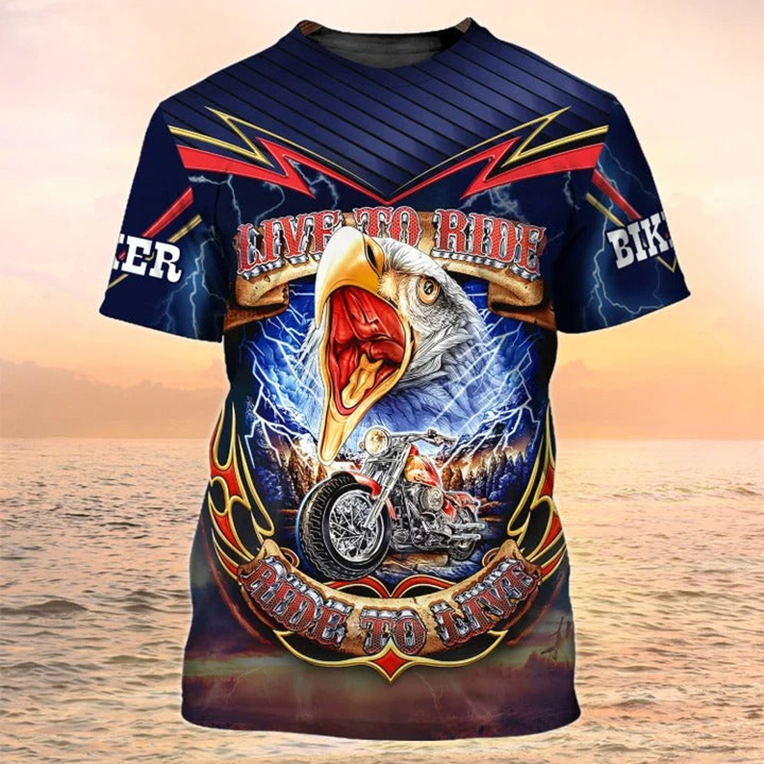 FUNSTUFFPRINT Motorcycle T-Shirt Eagle Biker Shirt Live To Ride, 3D Shirt For Motorcycle Lover 3D T-shirt
