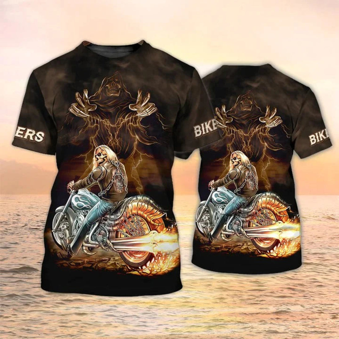 3D All Over Print Motorcycle T-Shirt Biker Skull Shirt, Halloween Biker Gifts
