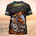 FUNSTUFFPRINT 3D Printed Motorcycle T-Shirt Eagle Biker Shirt For Men, Biker Dad Gift 3D T-shirt