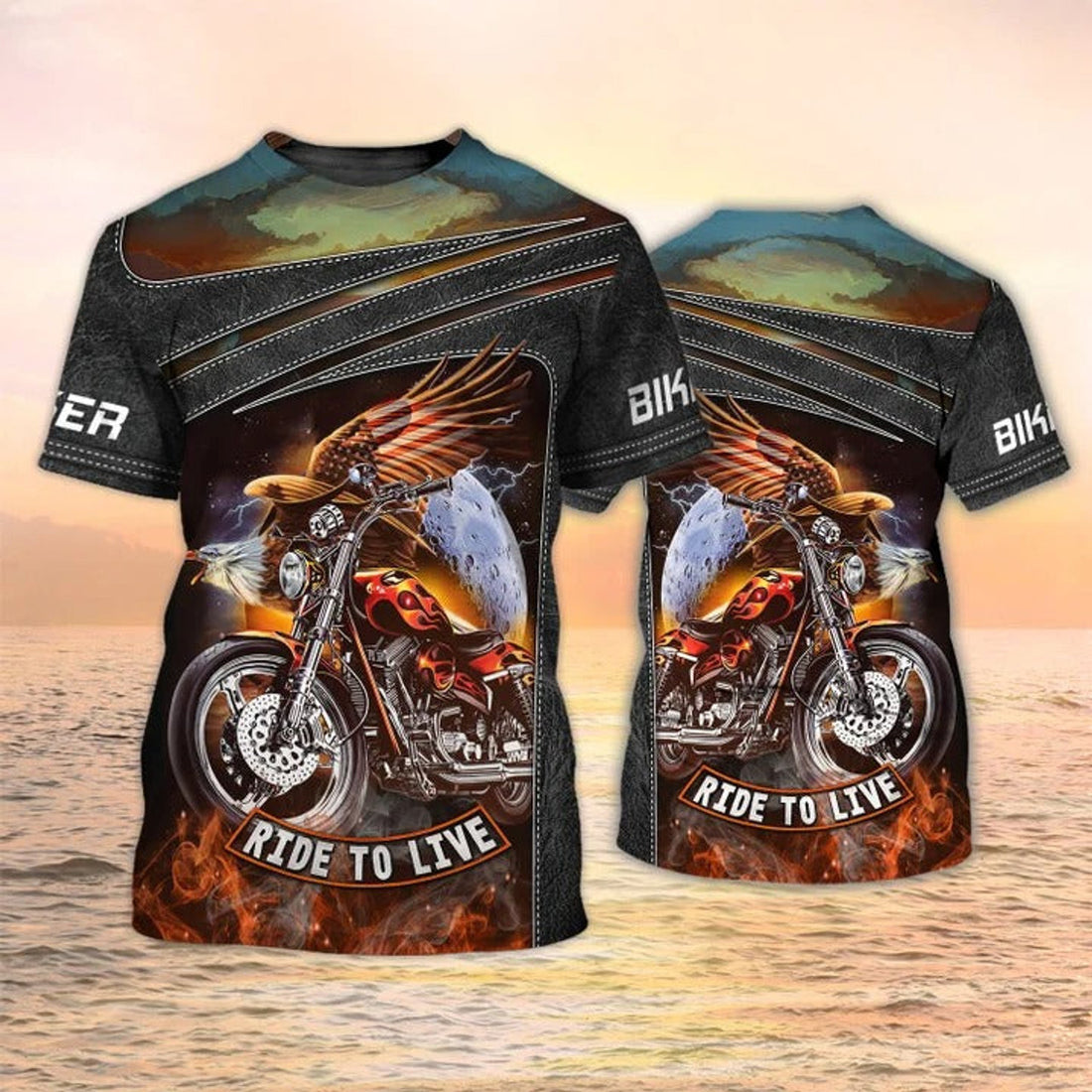 FUNSTUFFPRINT 3D Printed Motorcycle T-Shirt Eagle Biker Shirt For Men, Biker Dad Gift 3D T-shirt