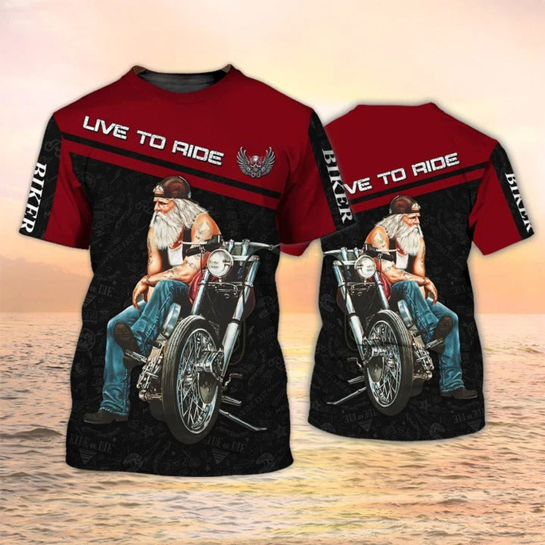 FUNSTUFFPRINT 3D All Over Print Biker Shirt Live To Ride, Men Biker Gifts 3D T-shirt
