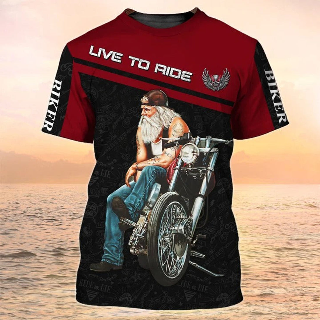 FUNSTUFFPRINT 3D All Over Print Biker Shirt Live To Ride, Men Biker Gifts 3D T-shirt