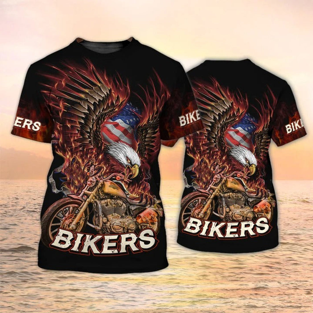 FUNSTUFFPRINT Bikers T-Shirt American Eagle Motocycle Gifts For Men 3D T-shirt