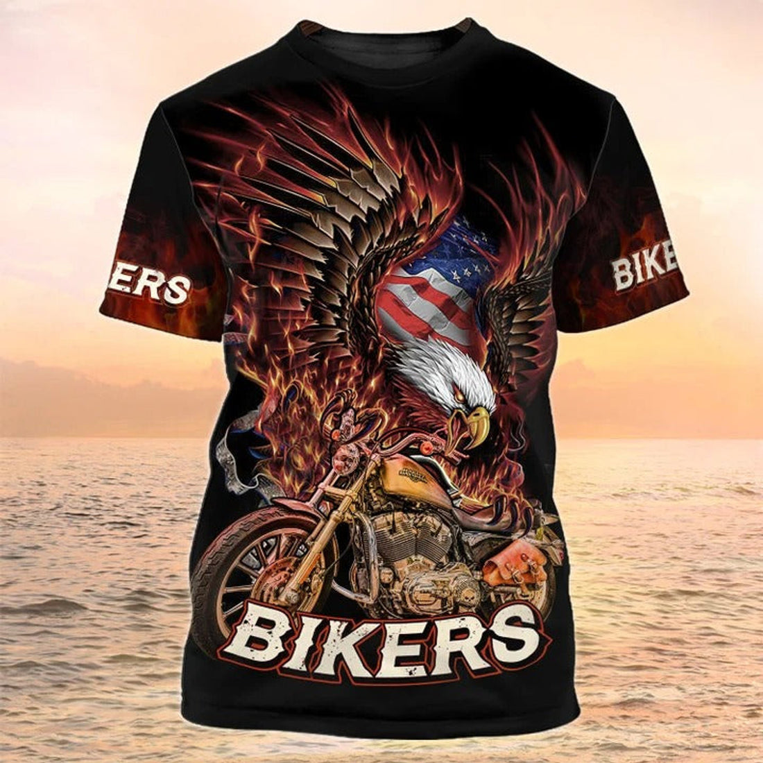 FUNSTUFFPRINT Bikers T-Shirt American Eagle Motocycle Gifts For Men 3D T-shirt