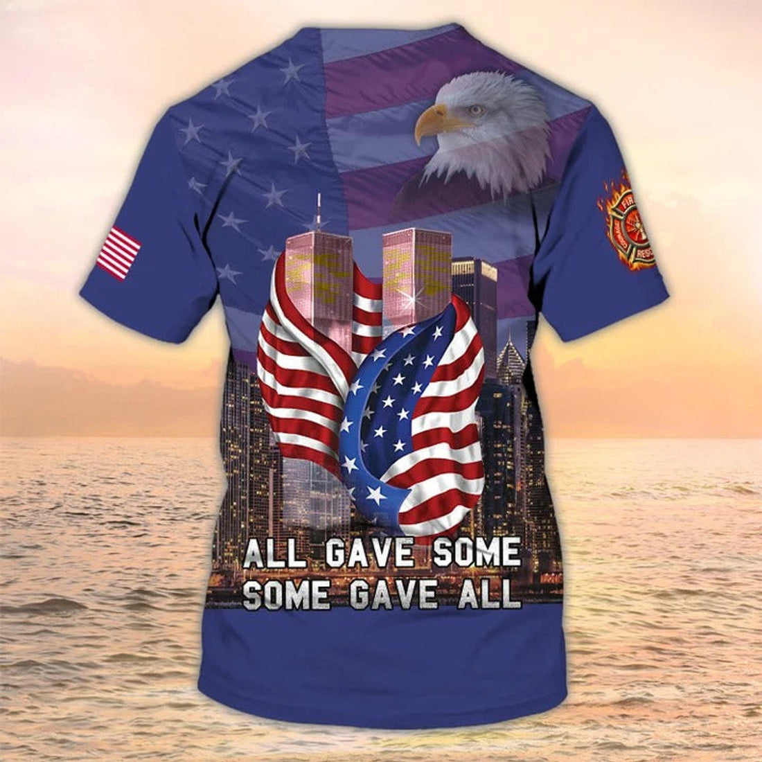 FUNSTUFFPRINT Never ForgeT-Shirt, Firefighter T-Shirt, Men's, Fire Dept T-Shirts, Patriotic Shirt 3D T-shirt