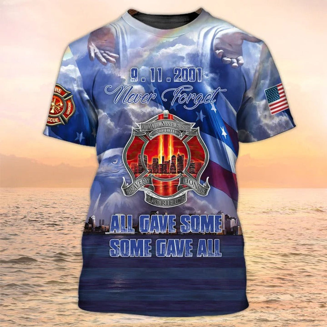 FUNSTUFFPRINT Never Forget Sep 11 T-Shirt Men Women, Firefighter T-Shirt American Memorial Shirt 3D T-shirt