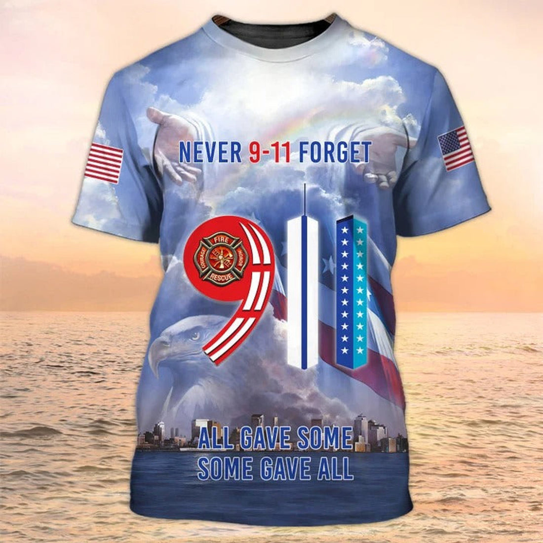 FUNSTUFFPRINT We Will Never Forget Sep 11 American T-Shirt, Firefighter T-Shirt, Fire Dept T-Shirts, Patrio3D T-shirt